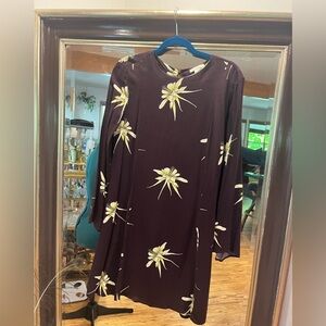 H&M Brown with flowers Sheath Dress with Bell Sleeves